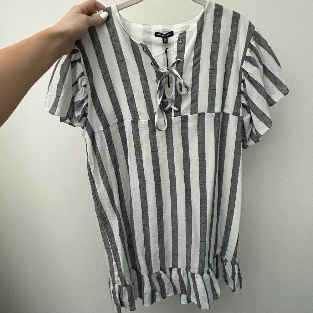 White/Grey striped mini dress. Size XS.